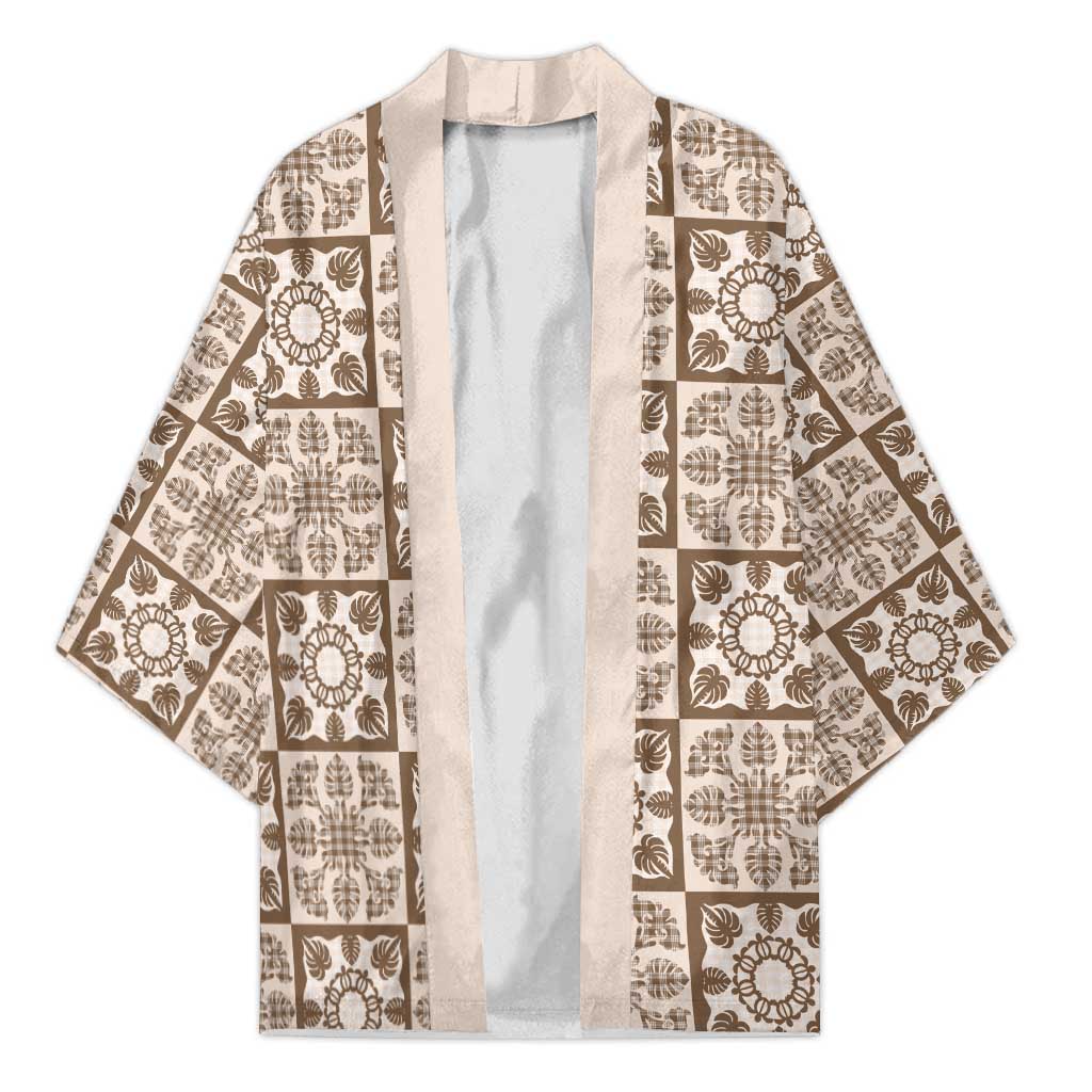 Beige Palaka Quilt Hawaii Kimono Hawaiian Tropical Monstera Sea Turtle LT14 Unisex Beige - Polynesian Pride