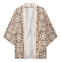 Beige Palaka Quilt Hawaii Kimono Hawaiian Tropical Monstera Sea Turtle LT14 Unisex Beige - Polynesian Pride