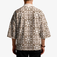 Beige Palaka Quilt Hawaii Kimono Hawaiian Tropical Monstera Sea Turtle LT14 - Polynesian Pride