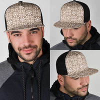 Beige Palaka Quilt Hawaii Mesh Trucker Cap Hawaiian Tropical Monstera Sea Turtle