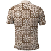 Beige Palaka Quilt Hawaii Polo Shirt Hawaiian Tropical Monstera Sea Turtle LT14 - Polynesian Pride