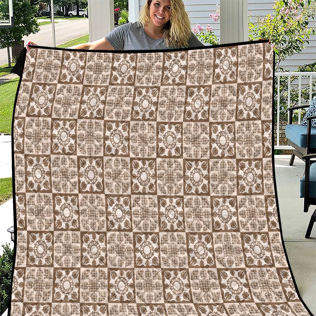 Beige Palaka Quilt Hawaii Quilt Hawaiian Tropical Monstera Sea Turtle