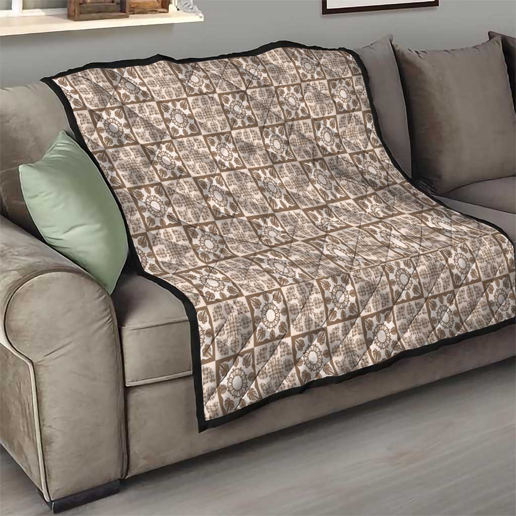 Beige Palaka Quilt Hawaii Quilt Hawaiian Tropical Monstera Sea Turtle