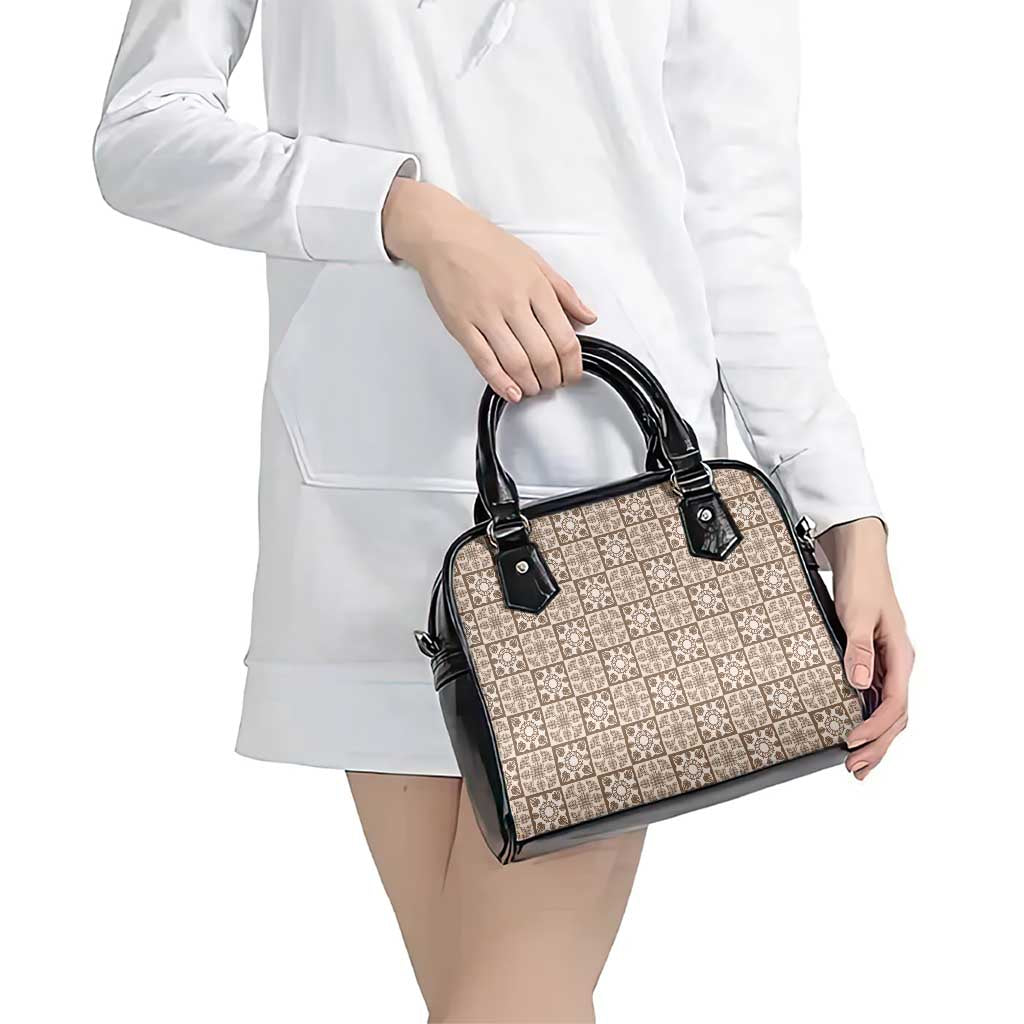 Beige Palaka Quilt Hawaii Shoulder Handbag Hawaiian Tropical Monstera Sea Turtle