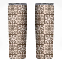 Beige Palaka Quilt Hawaii Skinny Tumbler Hawaiian Tropical Monstera Sea Turtle