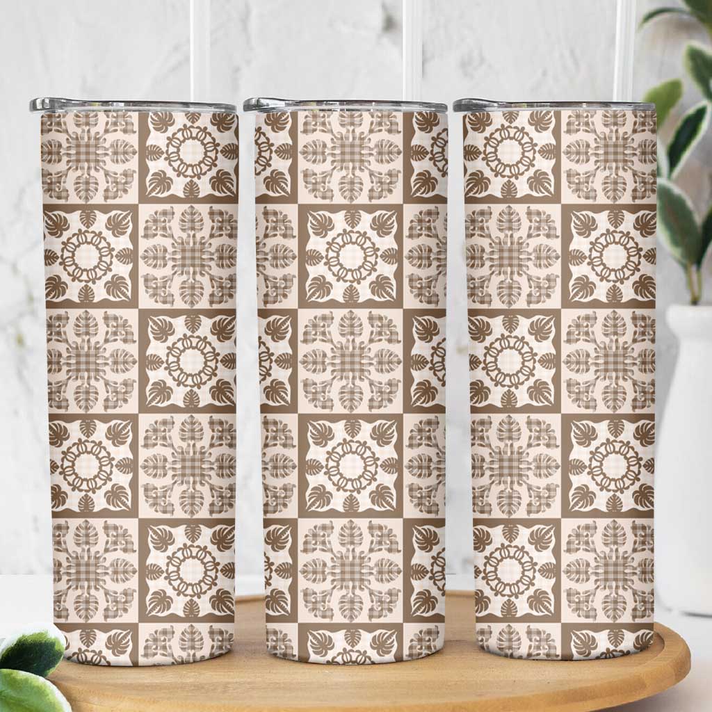 Beige Palaka Quilt Hawaii Skinny Tumbler Hawaiian Tropical Monstera Sea Turtle