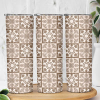 Beige Palaka Quilt Hawaii Skinny Tumbler Hawaiian Tropical Monstera Sea Turtle