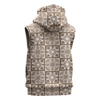 Beige Palaka Quilt Hawaii Sleeveless Hoodie Hawaiian Tropical Monstera Sea Turtle LT14 - Polynesian Pride