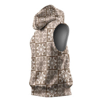 Beige Palaka Quilt Hawaii Sleeveless Hoodie Hawaiian Tropical Monstera Sea Turtle LT14 - Polynesian Pride