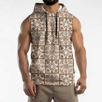 Beige Palaka Quilt Hawaii Sleeveless Hoodie Hawaiian Tropical Monstera Sea Turtle LT14 - Polynesian Pride