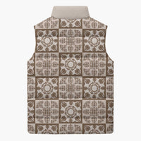 Beige Palaka Quilt Hawaii Sleeveless Puffer Jacket Hawaiian Tropical Monstera Sea Turtle