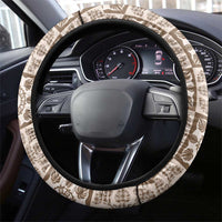 Beige Palaka Quilt Hawaii Steering Wheel Cover Hawaiian Tropical Monstera Sea Turtle