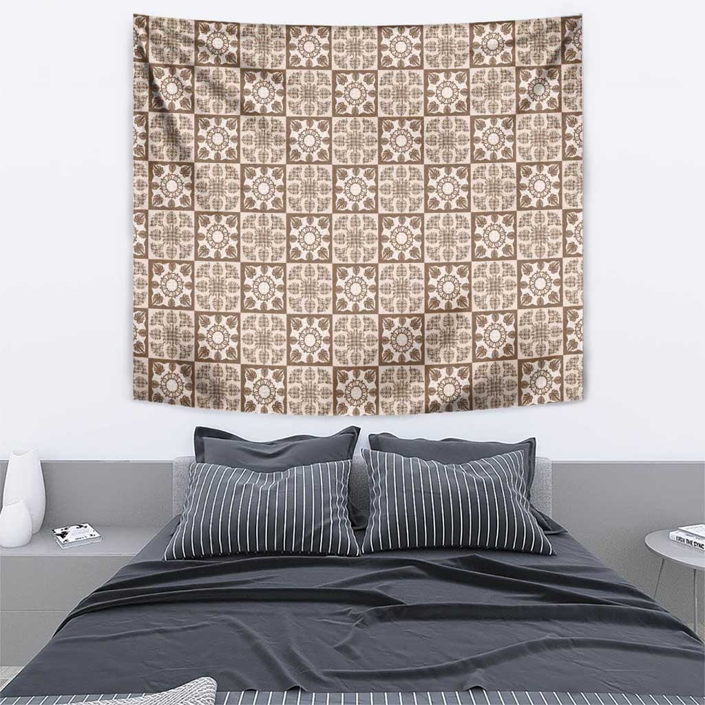 Beige Palaka Quilt Hawaii Tapestry Hawaiian Tropical Monstera Sea Turtle LT14 - Polynesian Pride