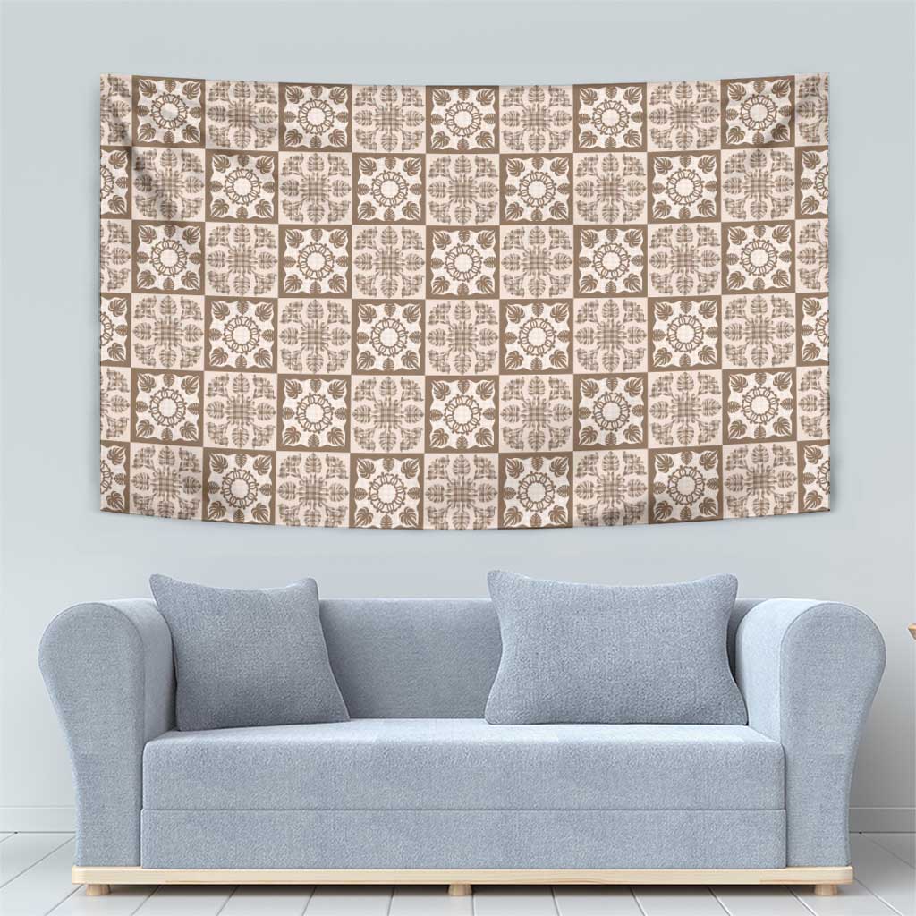 Beige Palaka Quilt Hawaii Tapestry Hawaiian Tropical Monstera Sea Turtle LT14 - Polynesian Pride
