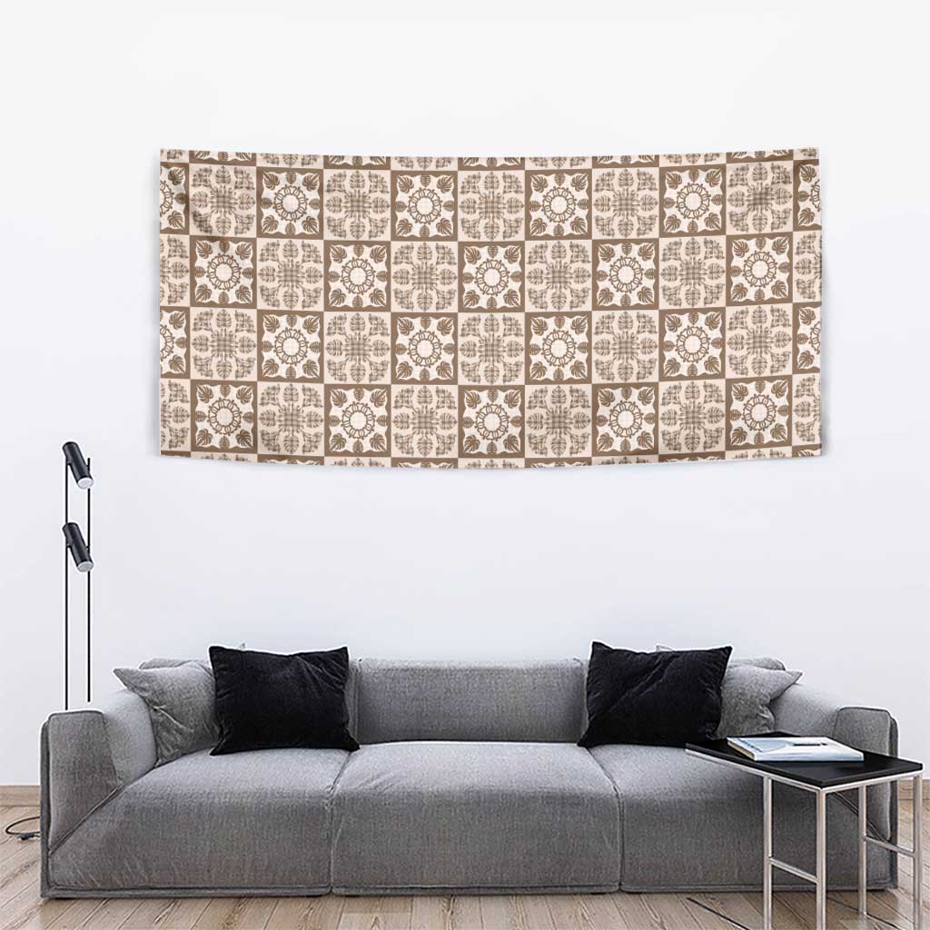 Beige Palaka Quilt Hawaii Tapestry Hawaiian Tropical Monstera Sea Turtle LT14 - Polynesian Pride
