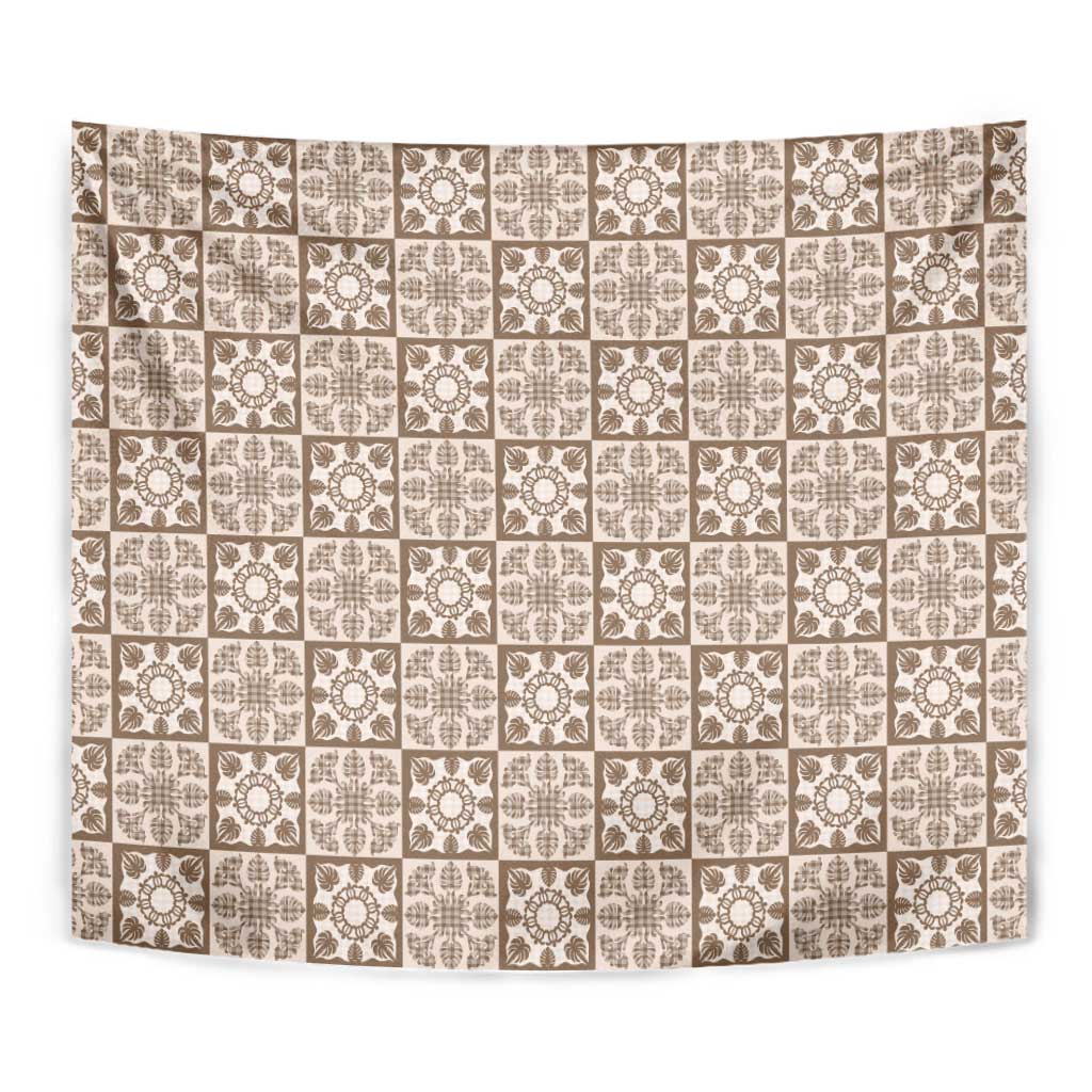 Beige Palaka Quilt Hawaii Tapestry Hawaiian Tropical Monstera Sea Turtle LT14 - Polynesian Pride