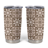 Beige Palaka Quilt Hawaii Tumbler Cup Hawaiian Tropical Monstera Sea Turtle LT14 Beige - Polynesian Pride