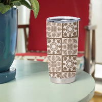 Beige Palaka Quilt Hawaii Tumbler Cup Hawaiian Tropical Monstera Sea Turtle LT14 - Polynesian Pride
