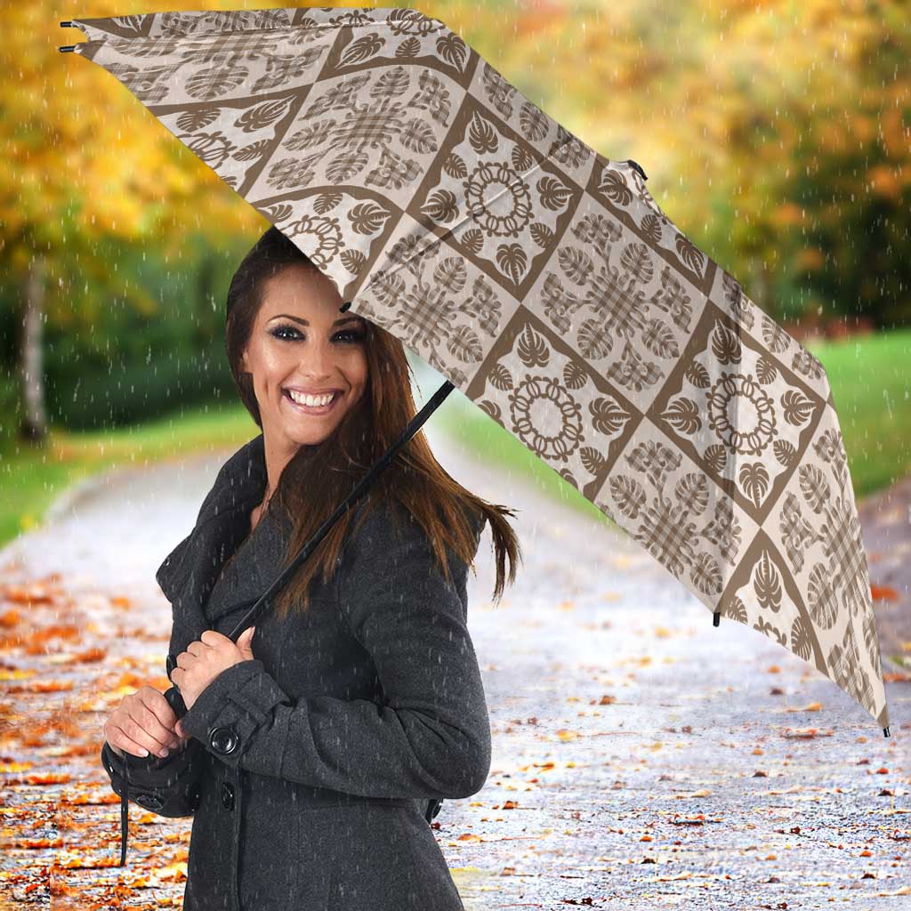 Beige Palaka Quilt Hawaii Umbrella Hawaiian Tropical Monstera Sea Turtle