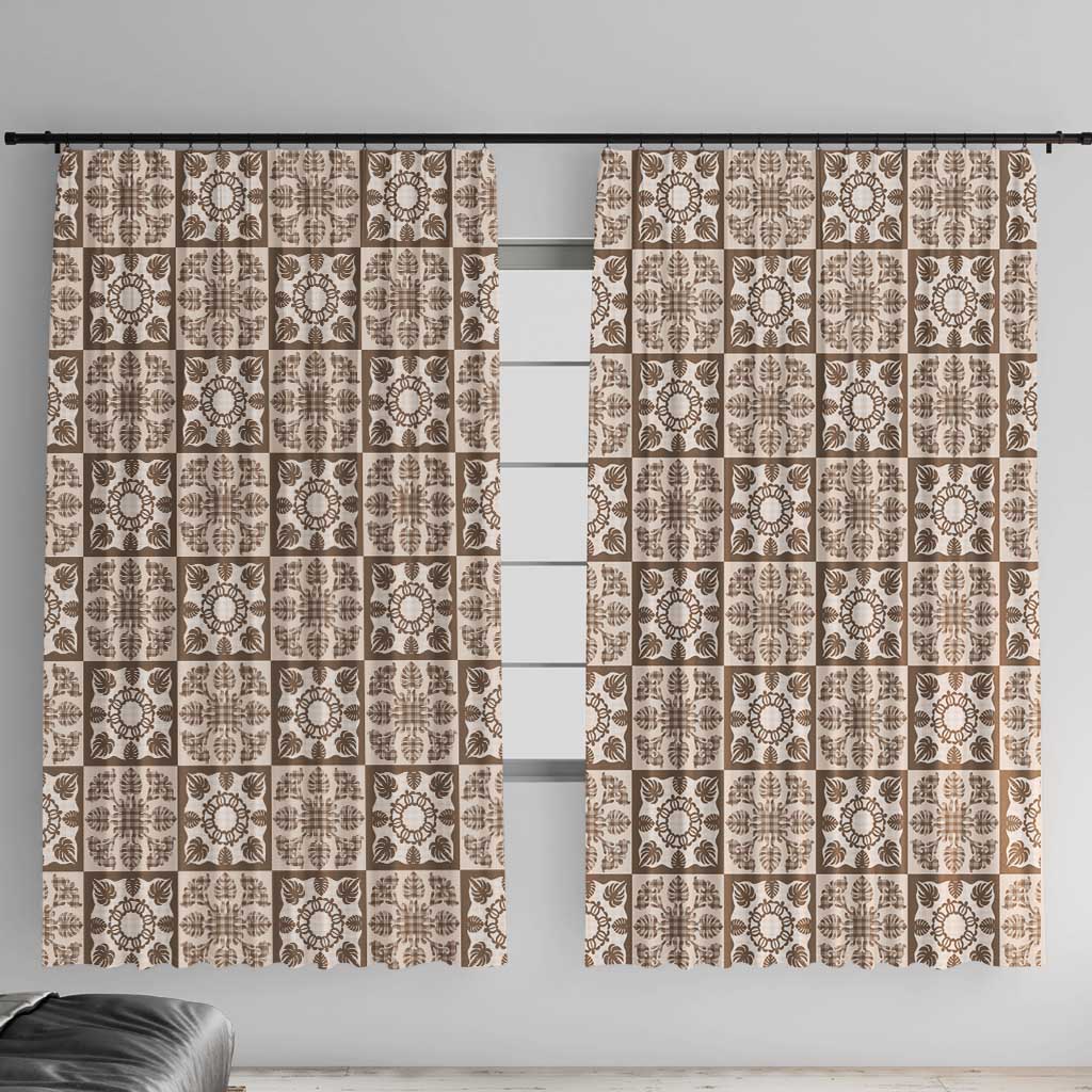 Beige Palaka Quilt Hawaii Window Curtain Hawaiian Tropical Monstera Sea Turtle