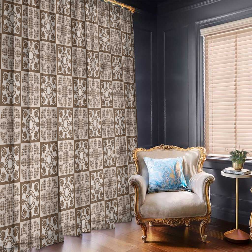 Beige Palaka Quilt Hawaii Window Curtain Hawaiian Tropical Monstera Sea Turtle