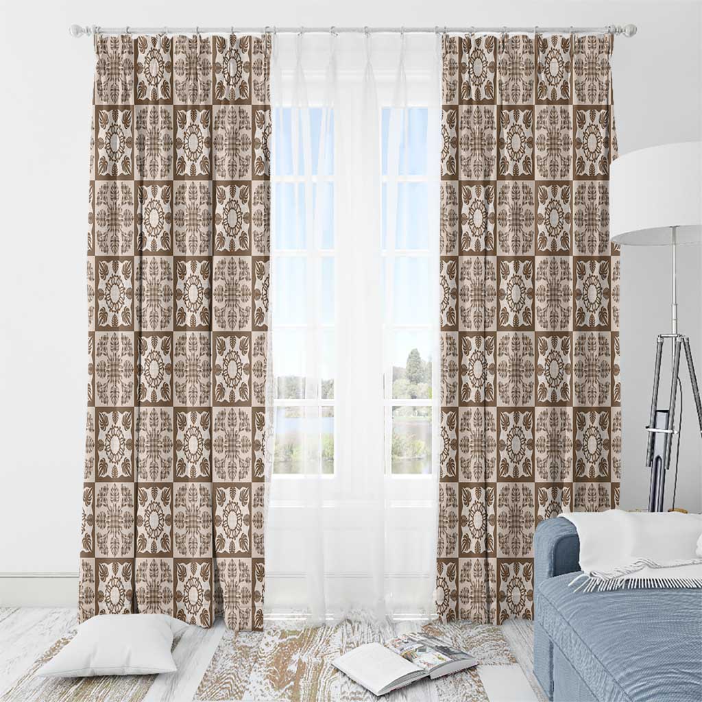 Beige Palaka Quilt Hawaii Window Curtain Hawaiian Tropical Monstera Sea Turtle