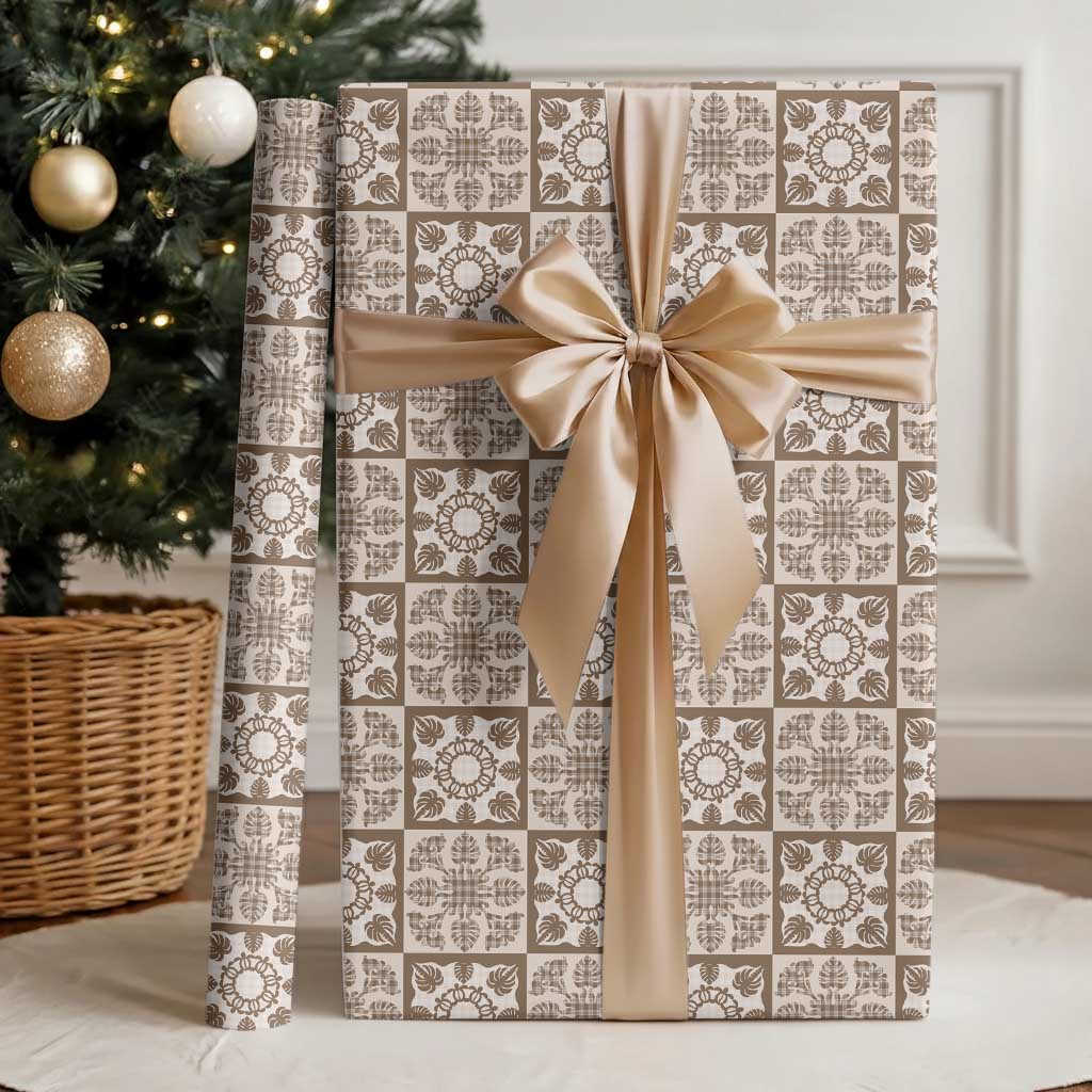 Beige Palaka Quilt Hawaii Wrapping Paper Hawaiian Tropical Monstera Sea Turtle