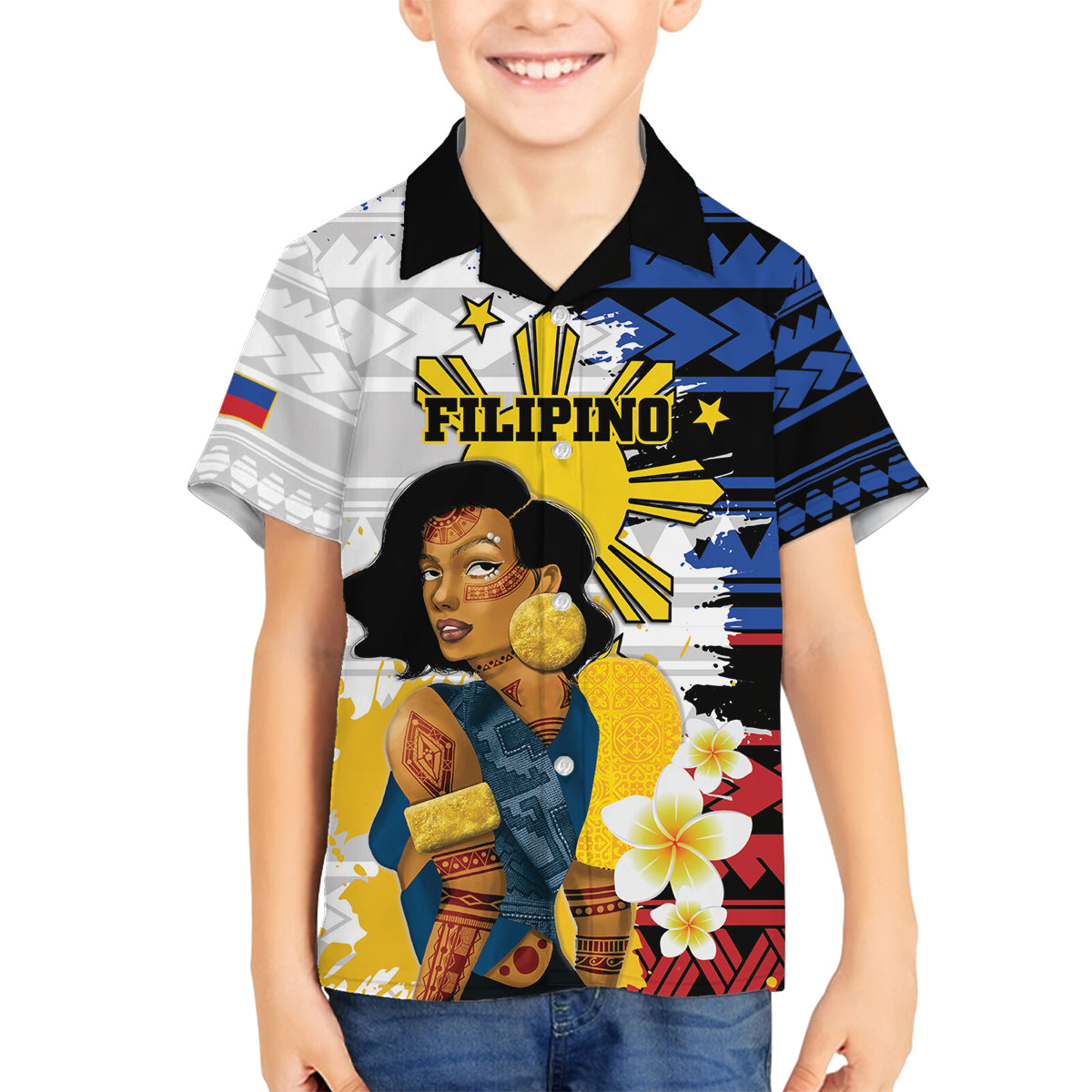 Personalised Philippines Women's Day Family Matching Puletasi and Hawaiian Shirt Filipino Golden Sun With Polynesian Pattern LT14 Son's Shirt Red - Polynesian Pride