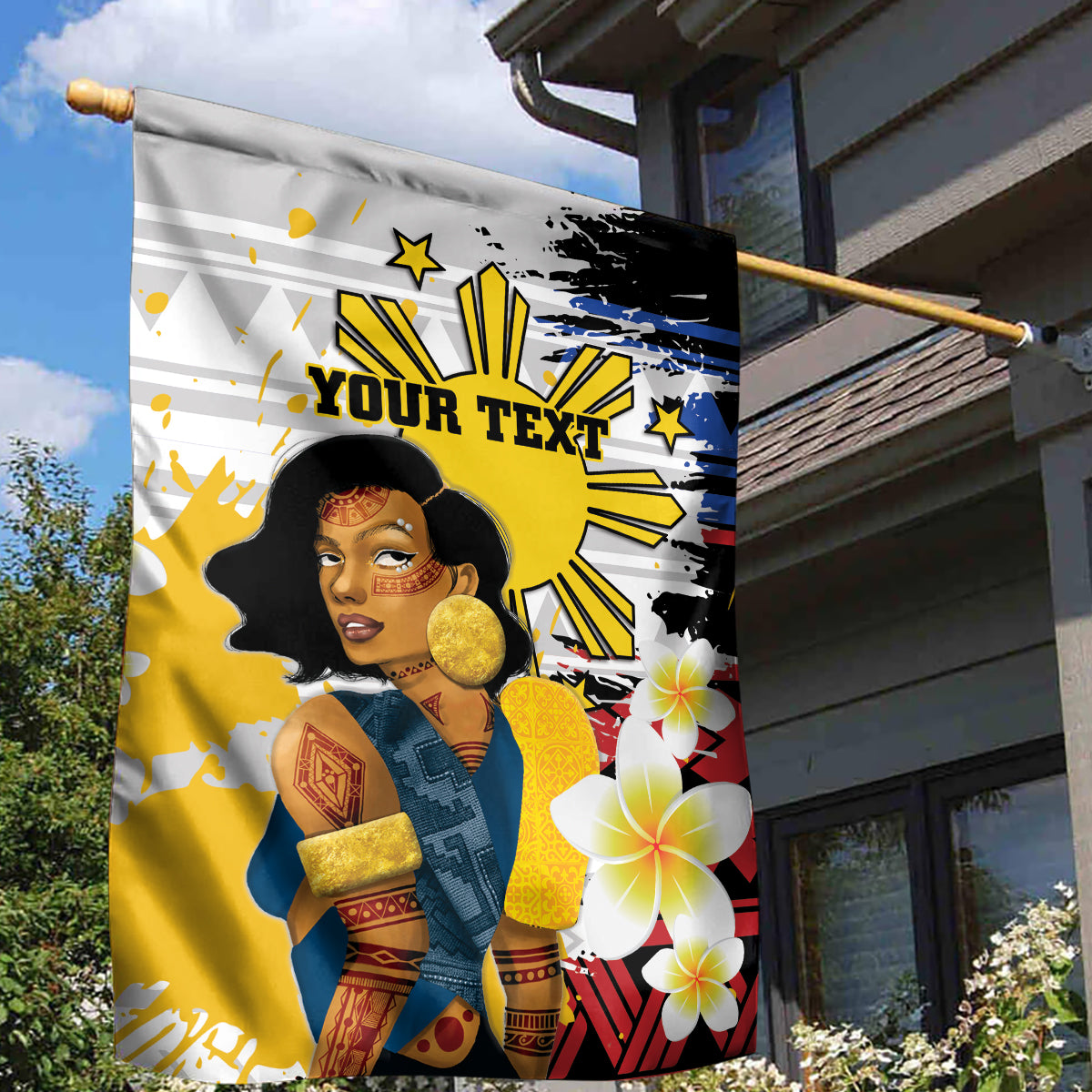 Personalised Philippines Women's Day Garden Flag Filipino Golden Sun With Polynesian Pattern