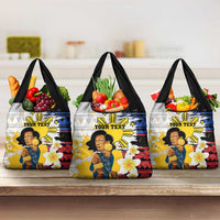 Personalised Philippines Women's Day Grocery Bag Filipino Golden Sun With Polynesian Pattern