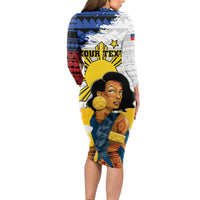 Personalised Philippines Women's Day Long Sleeve Bodycon Dress Filipino Golden Sun With Polynesian Pattern LT14 - Polynesian Pride