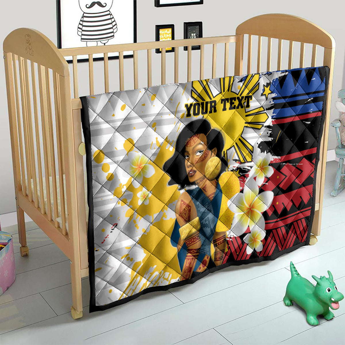 Personalised Philippines Women's Day Quilt Filipino Golden Sun With Polynesian Pattern