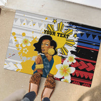 Personalised Philippines Women's Day Rubber Doormat Filipino Golden Sun With Polynesian Pattern