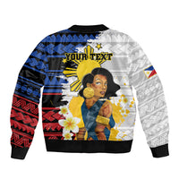 Personalised Philippines Women's Day Sleeve Zip Bomber Jacket Filipino Golden Sun With Polynesian Pattern LT14 - Polynesian Pride