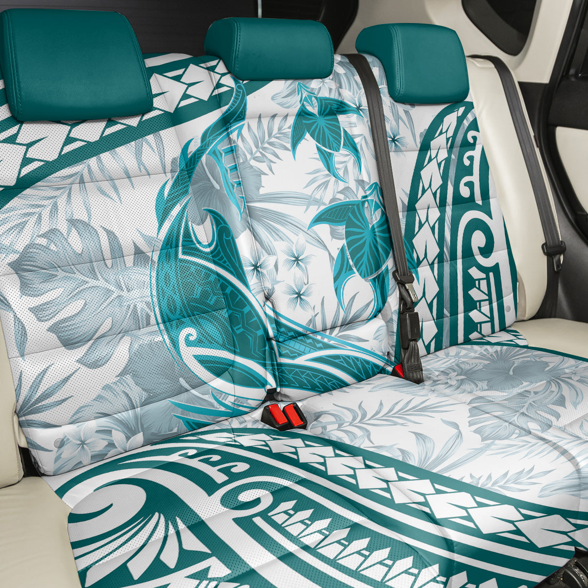 Cyan Polynesia Back Car Seat Cover Polynesian Turtle Shark Tattoo Tropical Vintage LT14