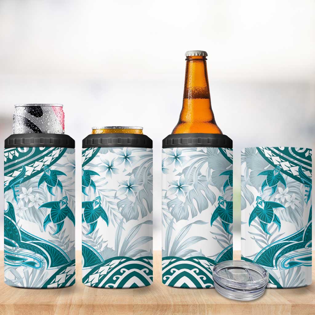 Cyan Polynesia 4 in 1 Can Cooler Tumbler Polynesian Turtle Shark Tattoo Tropical Vintage