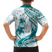 Cyan Polynesia Family Matching Long Sleeve Bodycon Dress and Hawaiian Shirt Polynesian Turtle Shark Tattoo Tropical Vintage LT14 - Polynesian Pride