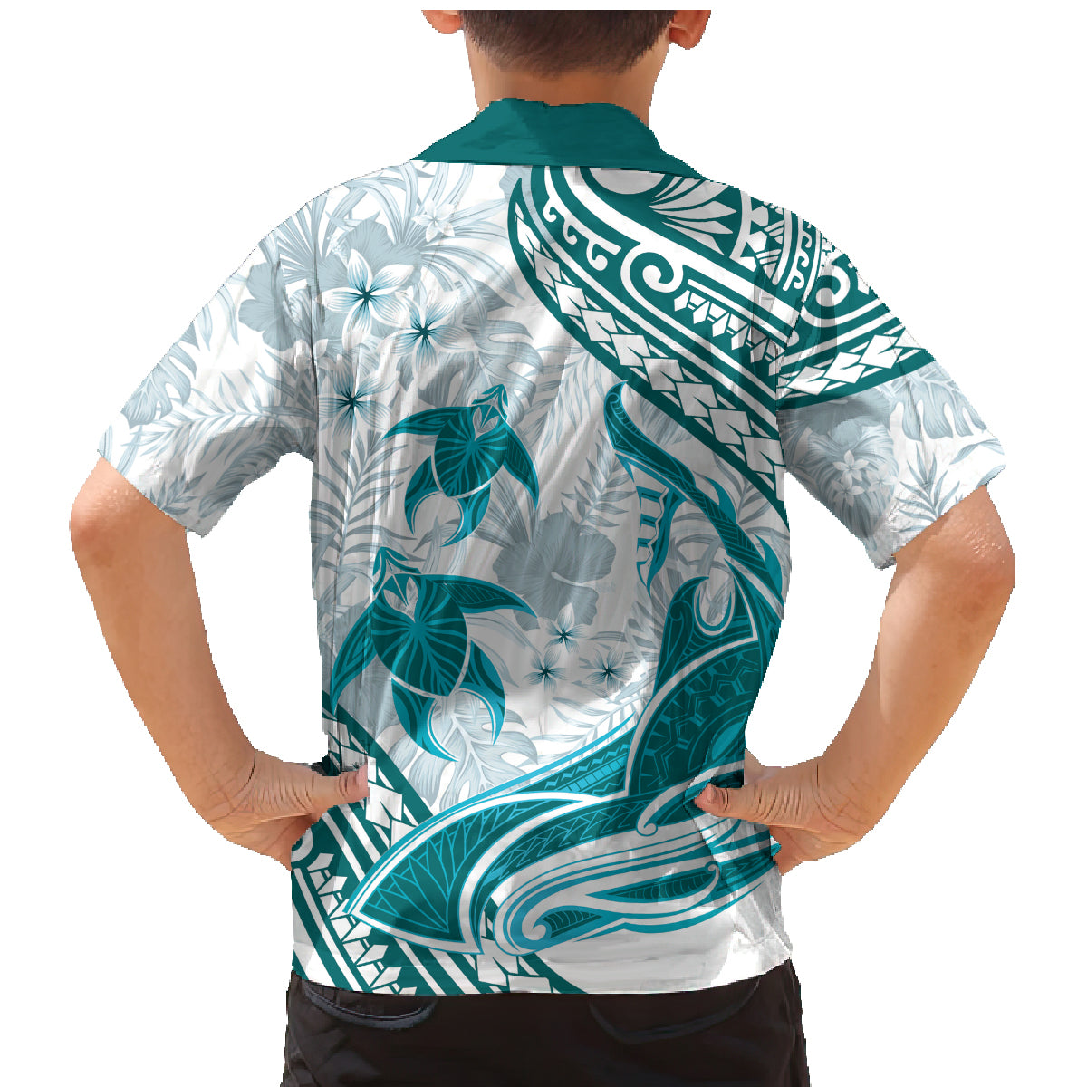 Cyan Polynesia Family Matching Mermaid Dress and Hawaiian Shirt Polynesian Turtle Shark Tattoo Tropical Vintage LT14 - Polynesian Pride