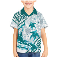 Cyan Polynesia Family Matching Mermaid Dress and Hawaiian Shirt Polynesian Turtle Shark Tattoo Tropical Vintage LT14 Son's Shirt Cyan - Polynesian Pride