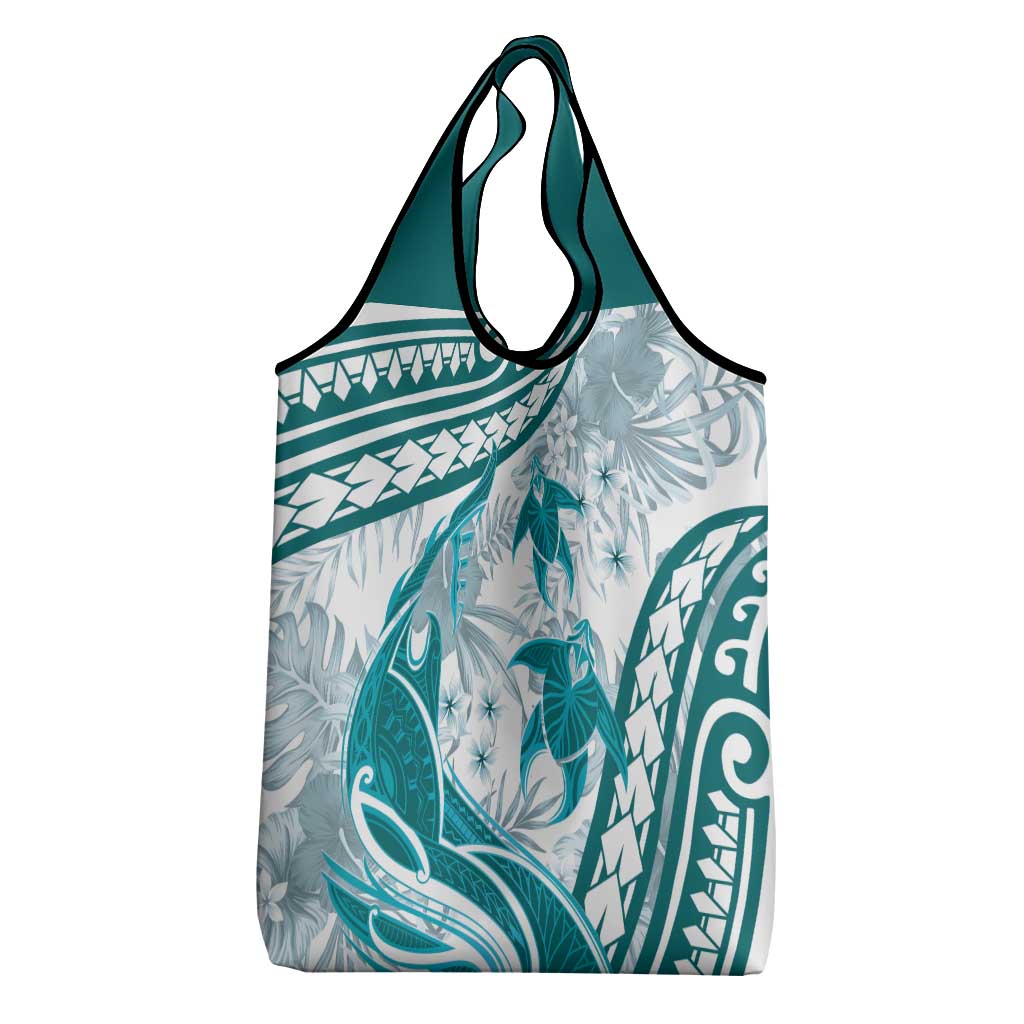 Cyan Polynesia Grocery Bag Polynesian Turtle Shark Tattoo Tropical Vintage