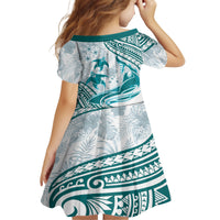 Cyan Polynesia Kid Short Sleeve Dress Polynesian Turtle Shark Tattoo Tropical Vintage LT14 - Polynesian Pride