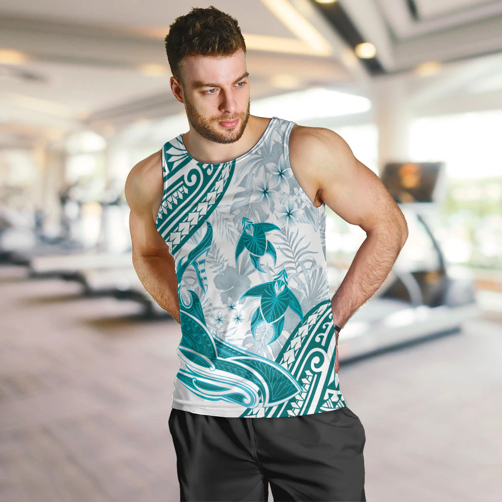 Cyan Polynesia Men Tank Top Polynesian Turtle Shark Tattoo Tropical Vintage LT14 Cyan - Polynesian Pride