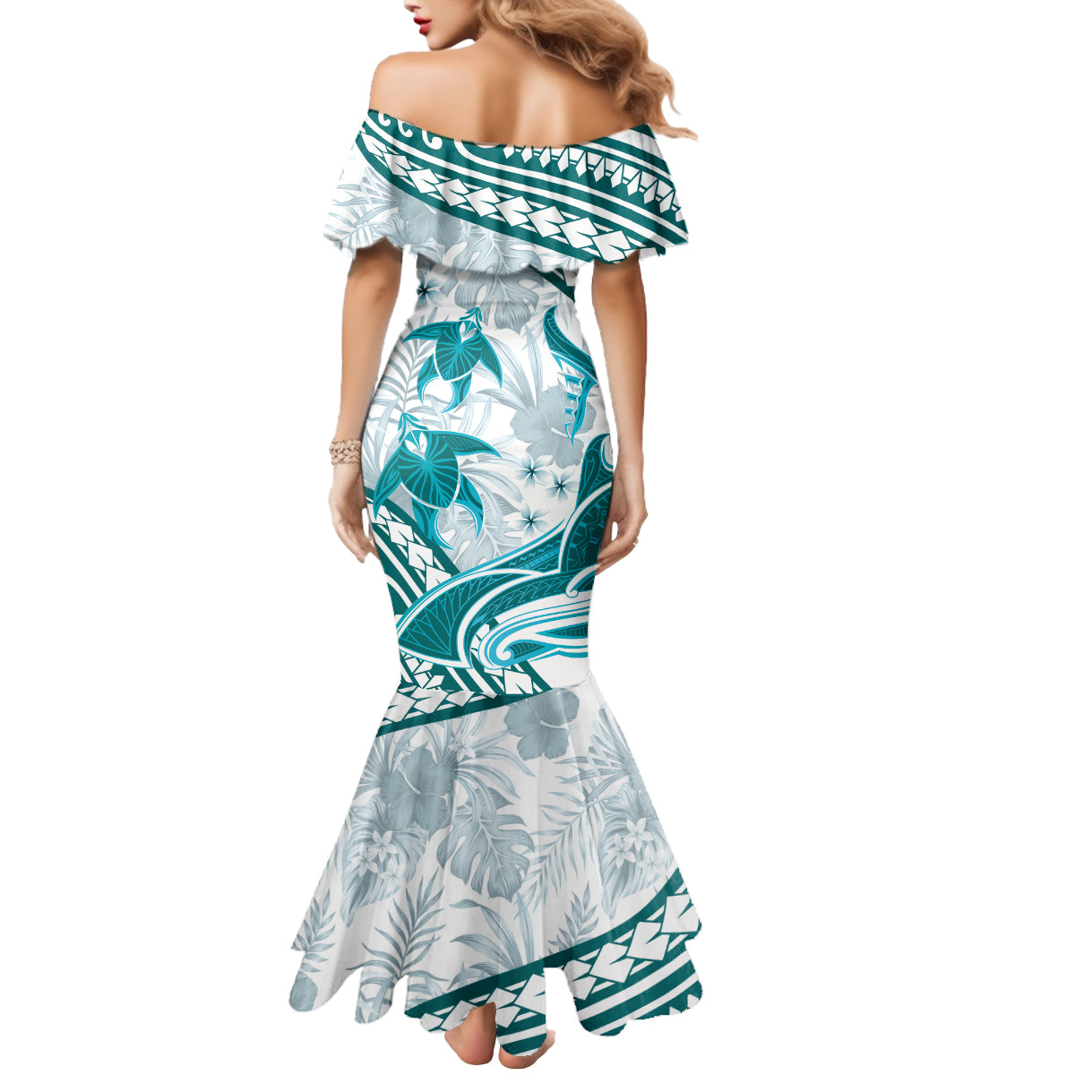 Cyan Polynesia Mermaid Dress Polynesian Turtle Shark Tattoo Tropical Vintage LT14 - Polynesian Pride
