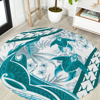 Cyan Polynesia Round Carpet Polynesian Turtle Shark Tattoo Tropical Vintage LT14 Cyan - Polynesian Pride