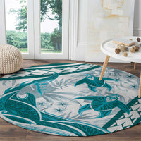 Cyan Polynesia Round Carpet Polynesian Turtle Shark Tattoo Tropical Vintage LT14 - Polynesian Pride