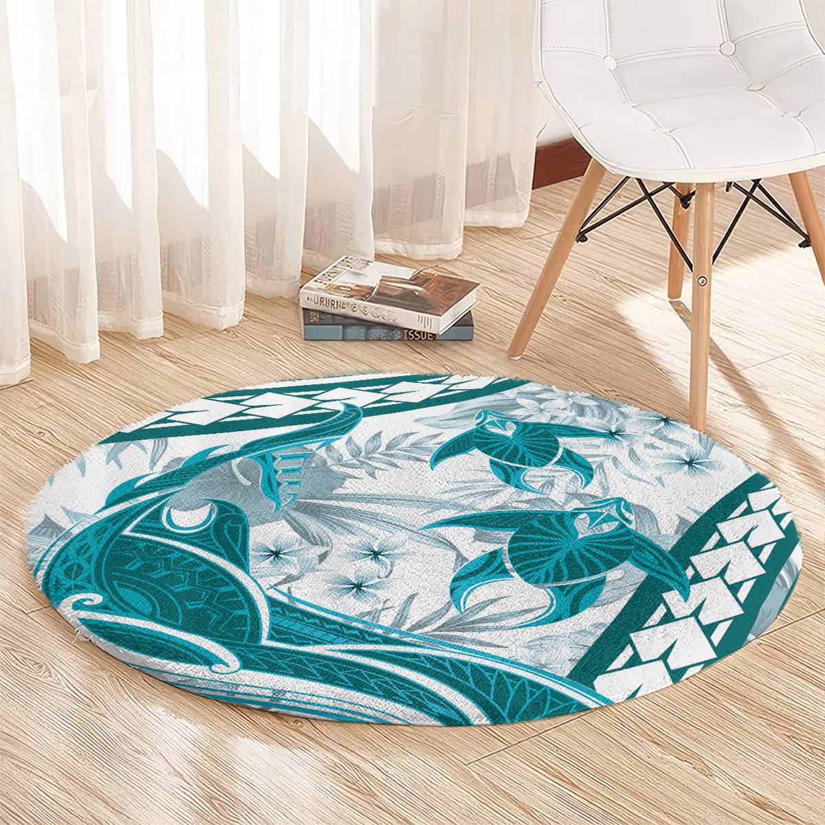 Cyan Polynesia Round Carpet Polynesian Turtle Shark Tattoo Tropical Vintage LT14 - Polynesian Pride