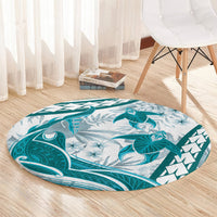 Cyan Polynesia Round Carpet Polynesian Turtle Shark Tattoo Tropical Vintage LT14 - Polynesian Pride