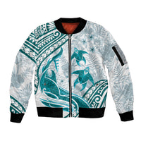 Cyan Polynesia Sleeve Zip Bomber Jacket Polynesian Turtle Shark Tattoo Tropical Vintage LT14 Unisex Cyan - Polynesian Pride