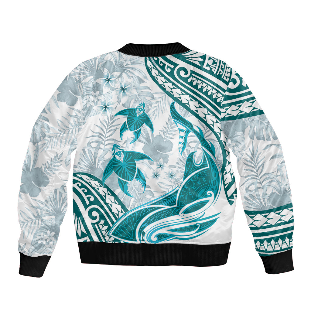 Cyan Polynesia Sleeve Zip Bomber Jacket Polynesian Turtle Shark Tattoo Tropical Vintage LT14 - Polynesian Pride