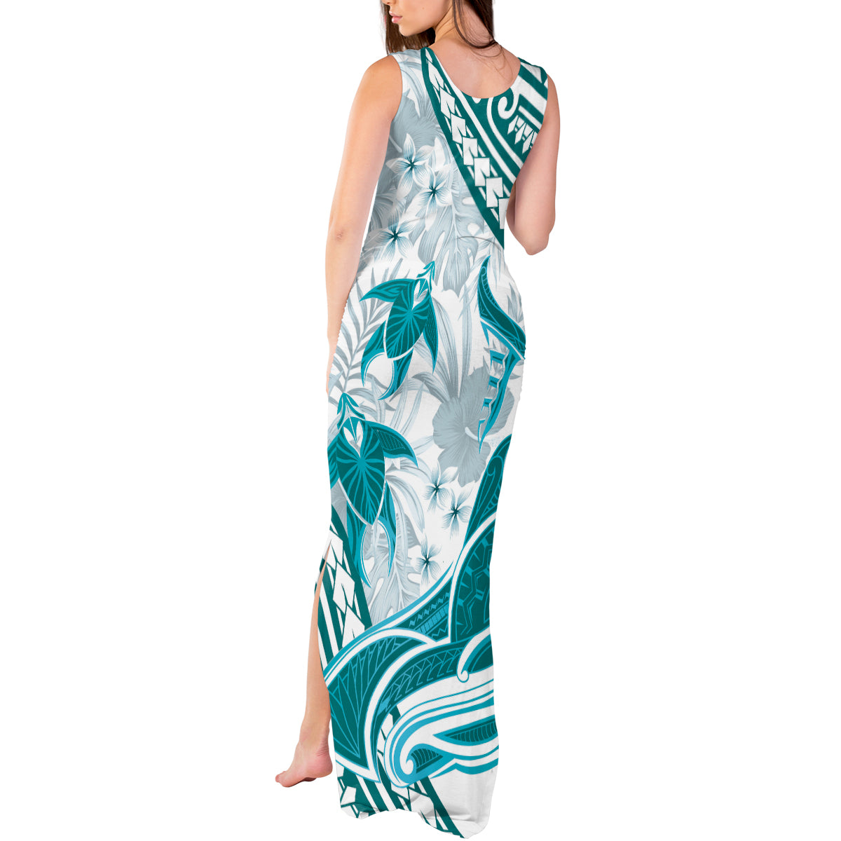 Cyan Polynesia Tank Maxi Dress Polynesian Turtle Shark Tattoo Tropical Vintage LT14 - Polynesian Pride